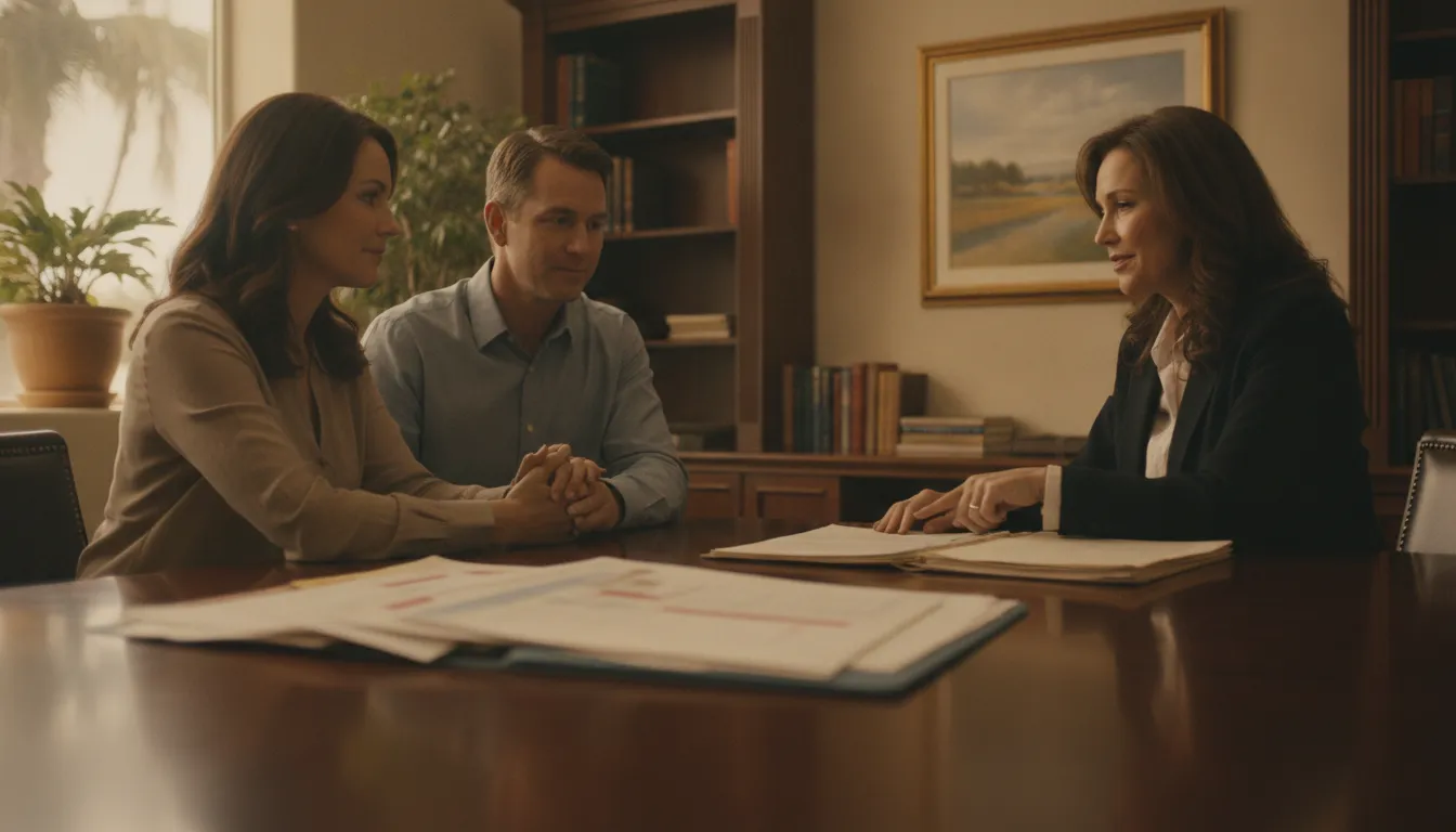 California bail bond professional explaining case paperwork to a family