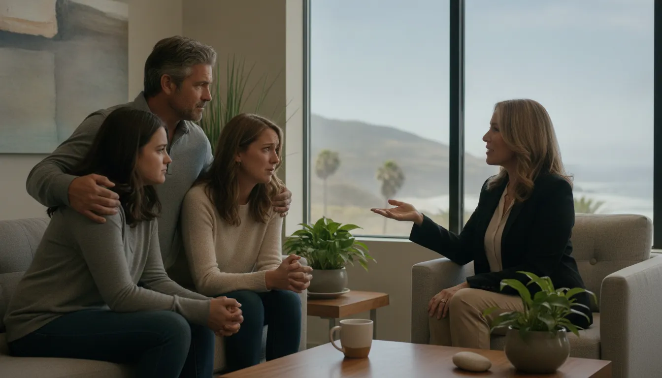 Family speaking with a California bail bond agent